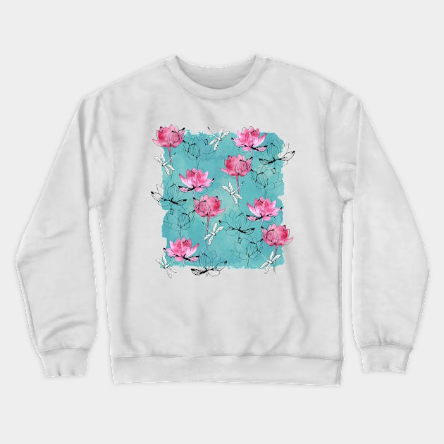 Waterlily dragonfly Crewneck Sweatshirt by adenaJ